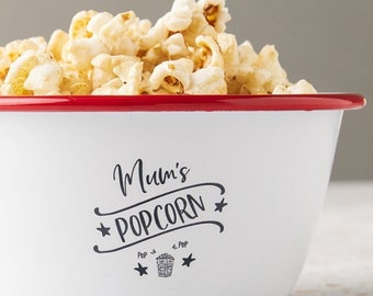 Custom Popcorn Bowl - Personalized Gift - Family Movie Night Enamel Popcorn Bowl - Personalised Bowl for Popcorn Lover - Movie Snack Bowl