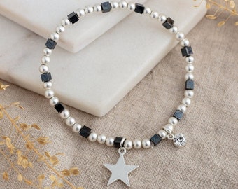 Silver Initial & Star Bracelet - Personalised Charm Bracelets for Women - Initial Jewellery Gifts for Her - Birthday Gifts for Her