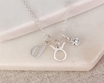 Sterling Silver Taurus Necklace - Personalized Jewelry Birthday Gift for Her - Zodiac Birthstone Necklace - April Birthstone - May Birthday