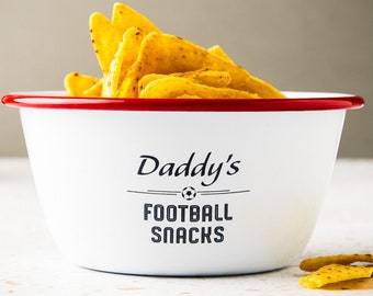 Fußball-Snackschale – Geschenk für Fußballliebhaber – Geburtstagsgeschenke für ihn – beste Fußballgeschenke für Männer – Emaille-Schale – personalisiertes Geschenk für ihn