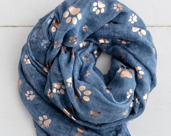 Paw Print Blue Scarf - Personalised Scarf for Animal Lover - Cat Mom Gift, Dog Mom Gift - Birthday Gift for Women - Mothers Day Gift for Her
