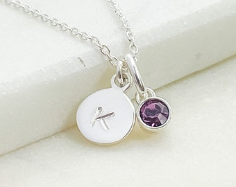 Sterling Silver February Birthstone Necklace & Initial - Personalized Gift for Her - Amethyst Birthstone Jewelry - Birthday Gifts for Women