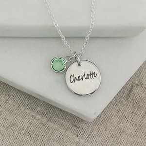 Personalized Silver Plated Name Necklace with Birthstone