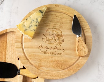 Custom Cheeseboard - Engagement Gift for Couple - 5th Anniversary Gift - Personalised Gift - Engraved Wooden Cheese Board Set - Gift for Him