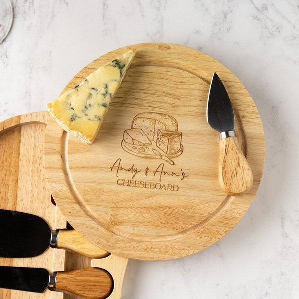 Custom Cheeseboard - Engagement Gift for Couple - 5th Anniversary Gift - Personalised Gift - Engraved Wooden Cheese Board Set - Gift for Him