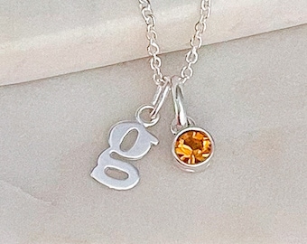 Birthstone Necklace with Sterling Silver Initial Charm - Personalized Jewelry - Birthday Gifts for Her - Personalised Necklaces for Women