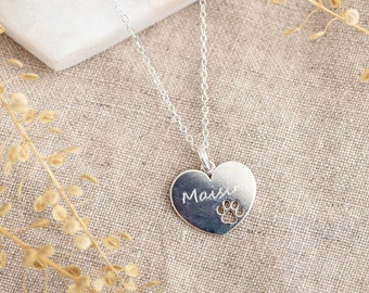 Pet Name Necklaces for Women - Personalized Jewelry for Her - Birthday Gifts for Pet Lover - Mothers Day Gift - Engraved Silver Necklace