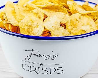 Personalised Enamel Crisp Bowl - Personalised Bowl for Snacks - Gifts for Dad - Personalized Birthday Present - House Warming Gift