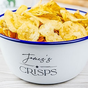 Personalised Enamel Crisp Bowl - Personalised Bowl for Snacks - Gifts for Dad - Personalized Birthday Present - House Warming Gift