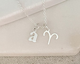 Sterling Silver Aries Necklace - Personalized Gift for Her - April Birthday Gift - Aries Zodiac Jewelry - March, April Birthstone Crystal