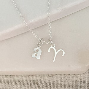 Aries Necklace with April Birthstone Sterling Silver Initial & Birthstone Necklace Birthday Gift For Her Personalised Aries Jewellery No