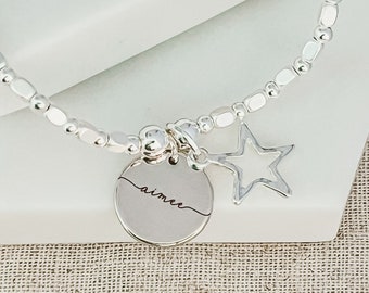 Silver Star & Name Bracelet - Birthday Gifts for Her - Personalised Bracelets for Women - Personalised Jewelry - Star Bracelet