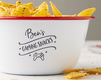 Gaming Snacks Bowl - Personalised Birthday Best Gifts for Him – Personalised Gift for Gamer - Personalised Snack Bowl - Engraved Enamel Bowl