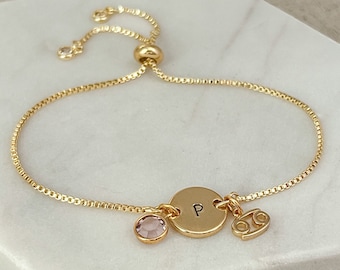 Gold Cancer Zodiac  Bracelet - Personalised Jewelry Gift - June Birthday Gift for Her - July Birthday - Birthstone Bracelets for Women