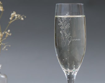 Personalized Birth Flower Prosecco Glass, Personalized Champagne Flute, Birthday Gift for Her, Birthday Gifts, 21st Birthday, 30th Birthday