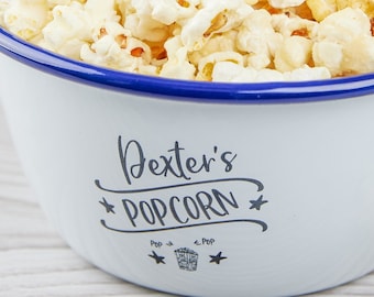 Personalised Enamel Popcorn Bowl, Personalized Gifts, Housewarming Gift, Enamelware, Gift for Kids, Boyfriend Birthday Gift, Thank You Gift