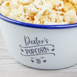 Personalised Enamel Popcorn Bowl, Personalized Gifts, Housewarming Gift, Enamelware, Gift for Kids, Boyfriend Birthday Gift, Thank You Gift