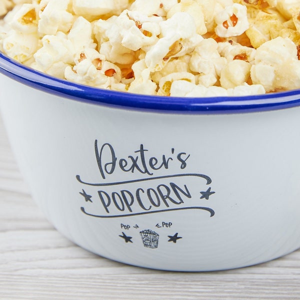 Gepersonaliseerde Emaille Popcorn Bowl, Gepersonaliseerde Geschenken, Inwijdingsfeest Cadeau, Emaillewerk, Cadeau voor kinderen, Vriendje Verjaardagscadeau, Bedankcadeau