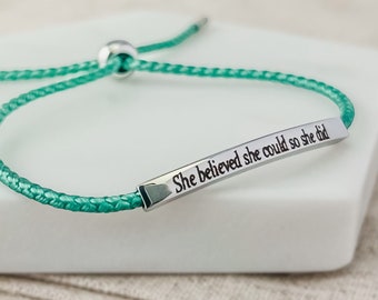 Engraved Bracelet - Personalised Message on Skinny Bar Slider Bracelet - Personalized Jewellery - Custom Bracelet - Birthday Gift for Her