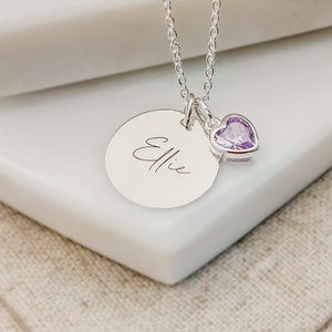 Sterling Silver Personalized Birthstone Necklace – Engraved Name