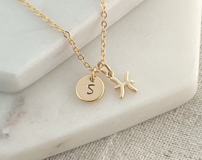 Pisces Necklace - Pisces Birthstone Initial Necklace - February or March Birthstone - Pisces Birthday Gift for Women - Personalised Gift Her