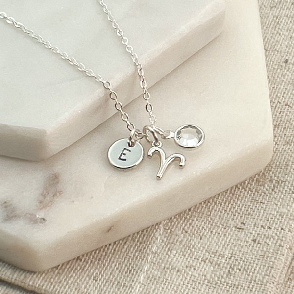 Personalised Aries Necklace with April Birthstone  - Birthday Gifts for Women - Zodiac Necklaces for Women - Aries Gifts for Her