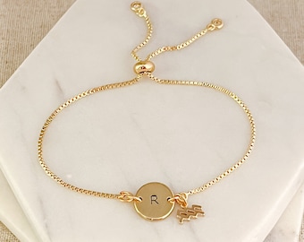 Gold Aquarius Bracelet - Personalised Jewelry - Aquarius Birthday Gift for Her - January, February Birthday - Birthstone Bracelets for Women
