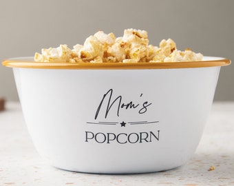 Custom Popcorn Bowl, Personalized Popcorn Tub, Housewarming Gift, Enamel Popcorn Bowl, Personalized Gift, Engraved Bowl Popcorn Bucket