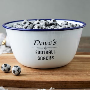 Personalised Enamel Bowl, Football Snack Bowl, Personalized Gifts, Gifts for Him, Gifts for Men, Birthday Gifts for Boyfriend, Dad Gift image 1