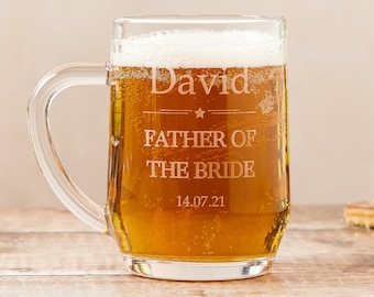 Engraved Beer Mug Father of the Bride, Father of the Bride Beer Glass, Engraved Pint Glass Father of the Bride Gift, wedding beer mug