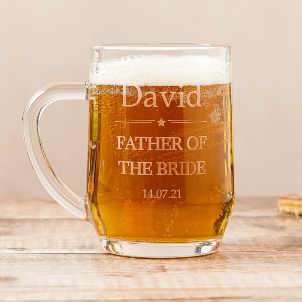 Engraved Beer Mug Father of the Bride, Father of the Bride Beer Glass, Engraved Pint Glass Father of the Bride Gift, wedding beer mug