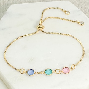 Family Birthstone Bracelet - Personalised Jewellery Anniversary Gift - Handmade Birthstone Jewelry - Gold Birthstone Bracelet for Women