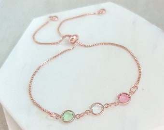 Rose Gold Birthstone Bracelet - Family Birthstone Jewelry for Mom - Personalized Gifts for Women - Handmade Bracelet - Personalised Jewelry