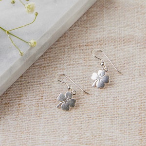 Sterling Silver Four Leaf Clover Earrings - Good Luck Gifts for Her - Sterling Silver Jewelry - Minimalist 925 Sterling Silver Earrings