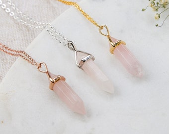 Rose Quartz Necklace with Initial - Personalized Necklace - Birthday Gift for Her - Jewelry Gifts for Girlfriend - Personalised Jewelry Gift