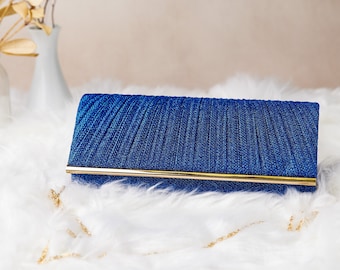 Blue Clutch Bag - Personalized Gifts for Women - Evening Bag with Engraved Name Tag - Evening Clutch Bag  - Gift for Her - Blue Evening Bag