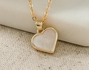 Gold Heart Necklace | Dainty Heart Pendant Necklace | Mother of Pearl Jewellery Gift for Her