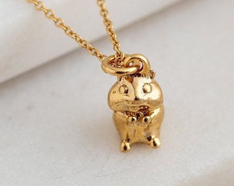 Personalized Gold Hamster Necklace, Hamster Jewelry, Engravable Hamster Pendant Necklace, Personalized Jewelry, Hamster Lover Gift