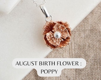 August Birth Flower Poppy Necklace | Birthday Gift for Her | Personalised Gift for Her | Poppy Flower Necklace | August Birthday Gift Idea