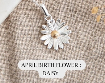 Sterling Silver Daisy Necklace | April Birth Flower  | April Birthday Gift for Her | Birth Flower Necklace | Personalised April Necklace