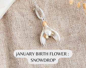 January Birth Flower Necklace | Sterling Silver Snowdrop Necklace |  Personalised Gift | January Birthday Gift | January Necklace Snowdrop