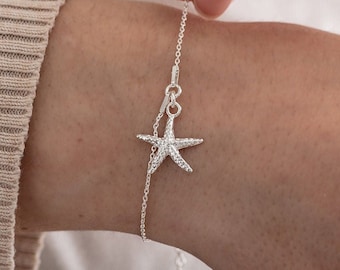 Sterling Silver Starfish Charm Bracelet, Beach Wedding Jewelry, Personalised Jewellery, Starfish Jewelry, Beach Bracelet, Beach Jewelry