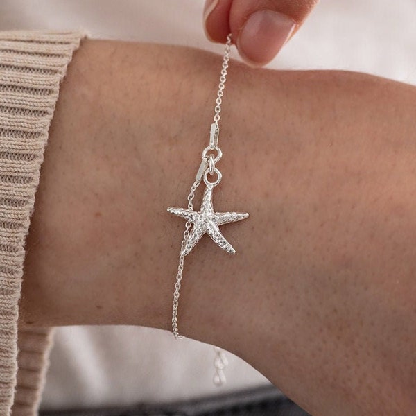 Sterling Silver Starfish Charm Bracelet, Beach Wedding Jewelry, Personalised Jewellery, Starfish Jewelry, Beach Bracelet, Beach Jewelry
