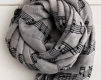 Personalised Grey Music Scarf - Personalised Gifts for Her - Music Lover Gift for Women - Birthday Gift - Letterbox Gifts - Mothers Day Gift