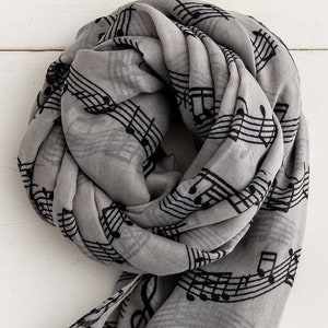 Personalised Grey Music Scarf Personalised Gifts for Her Music Lover Gift for Women Birthday Gift Letterbox Gifts Mothers Day Gift image 1