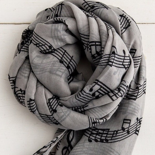 Personalised Grey Music Scarf - Personalised Gifts for Her - Music Lover Gift for Women - Birthday Gift - Letterbox Gifts - Mothers Day Gift