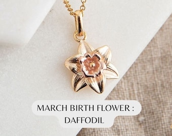 Gold Narzisse Halskette | März Geburtsblume, personalisiertes Geschenk