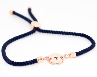 Initial Bracelet - Navy Blue Cord Adjustable Bracelet - Couples Bracelet - Friendship Bracelet - Personalised Gift - Birthday Gift for Her