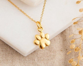Gold Dainty Cat Paw Necklace - Personalised Paw Jewelry - Valentines Gift for Cat or Dog Owners - Dog Paw Print Necklace - Animal Lover Gift