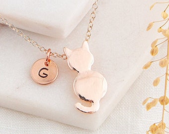 Rose Gold Cat Necklace with Initial Charm - Cat Lover Birthday Gift from Friend - Cat Mom Gift From The Cat - Gift for Cat Lover - Pet Lover